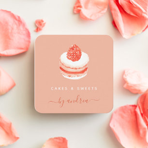 Cartão De Visita Quadrado Watercolor French Sweet Cake QR Code