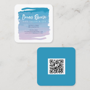 Cartão De Visita Quadrado WATERCOLOR OMBRE Spa Business Código QR