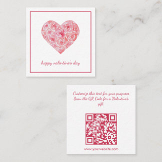 Cartão De Visita Quadrado Watercolor Pink Heart Valentines Day Sale QR Code