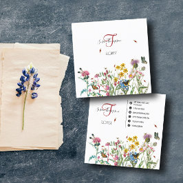 Cartão De Visita Quadrado Watercolor Wildflower Insetts Floral Florist