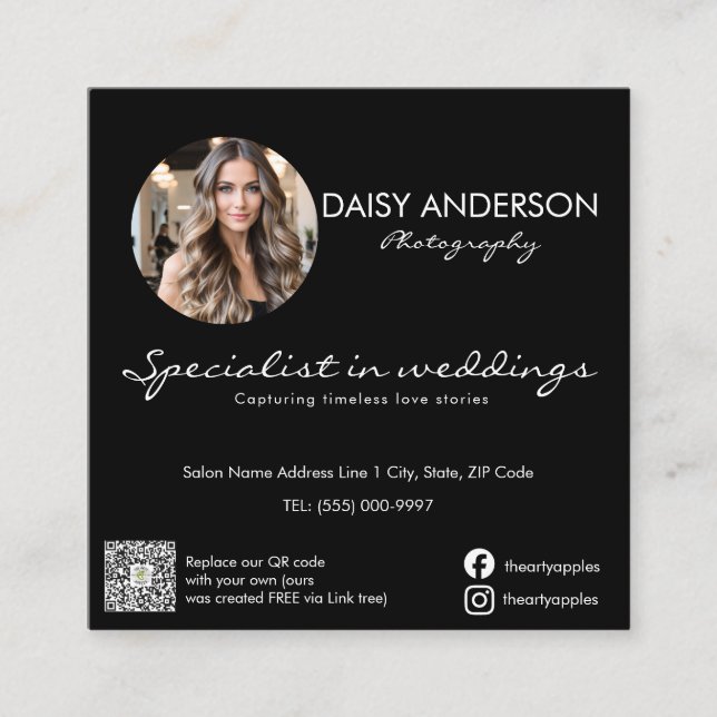 Cartão De Visita Quadrado Wedding Photographer Business Card Elegant Wedding (Frente)