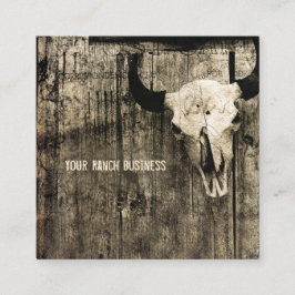 Cartão De Visita Quadrado Western Bull Skull Vintage Sepia Brown Russo