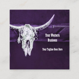 Cartão De Visita Quadrado Western Purple White Rustic Bull Cow Skull Barn