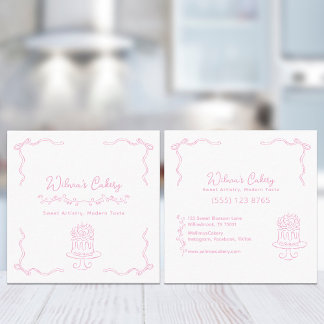 Cartão De Visita Quadrado Whimsical Drawn Casamento Cake Bakary Business