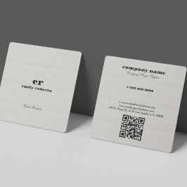 Cartão De Visita Quadrado White Burlap Linen QR Code Business Card