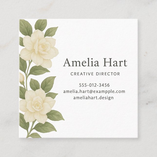 Cartão De Visita Quadrado White Floral Business Card (Frente)