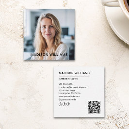 Cartão De Visita Quadrado White para Mídia Social QR de Foto Profissional