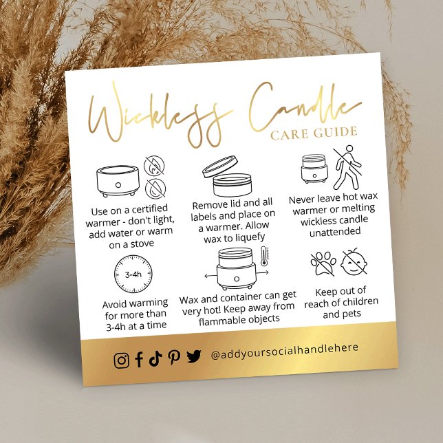 Cartão De Visita Quadrado Wickless Candle Gold Script Logo Lux Care Card (Criador carregado)