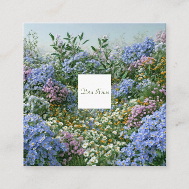 Cartão De Visita Quadrado Wildflower Meadow Square Frame Bohemian (Frente)