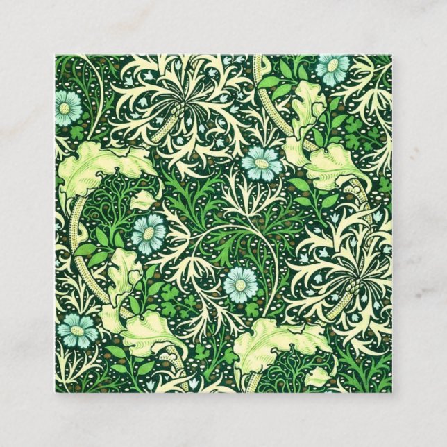 Cartão De Visita Quadrado William Morris - Green Seaweed Pattern (Frente)