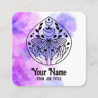 Cartão De Visita Quadrado Witchy Mystic Moth Moon Spiritual Business Card
