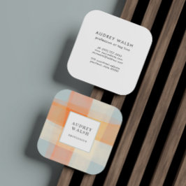 Cartão De Visita Quadrado Xadrez de aquarelas Orange Cream Blue