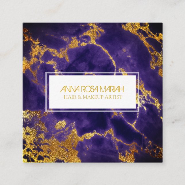 Cartão De Visita Quadrado *~* Xic Dourado Blue Marble Girly Hair Makeup (Frente)