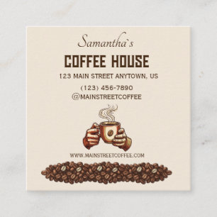 Cartão De Visita Quadrado Xícara de Café Vintage Marca de Café Personalizada