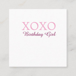 Cartão De Visita Quadrado Xoxo aniversária nome rosa simples amor 