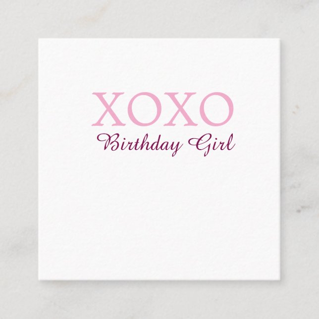 Cartão De Visita Quadrado Xoxo birthday girl name pink mauve simple love  (Frente)