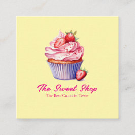 Cartão De Visita Quadrado Yellow Cupcake Bakery Card | Editable Logo