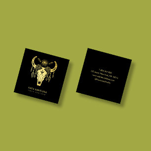 Cartão De Visita Quadrado Yoga Animal Skull Mystical Eye Black E Dourado