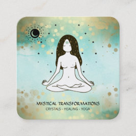 Cartão De Visita Quadrado *~* Yoga Goddese Celestial Moon Magic Teal Boho