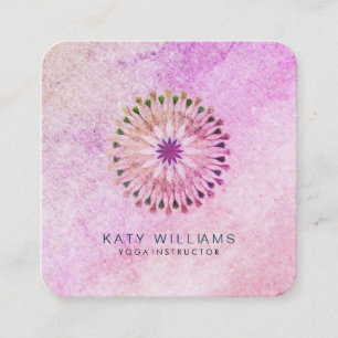 Cartão De Visita Quadrado Yoga Instructor Lotus Flower Watercolor Vintage