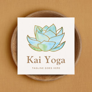 Cartão De Visita Quadrado Yoga Instrutor Watercolor Lotus Flower Floral