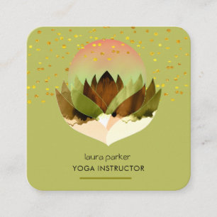 Cartão De Visita Quadrado Yoga Meditação Limão Verde Flor de Lótus Massagem