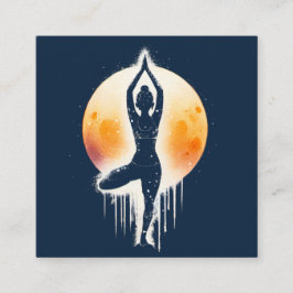 Cartão De Visita Quadrado Yoga Meditation Instrutor Tree Pose Full Moon