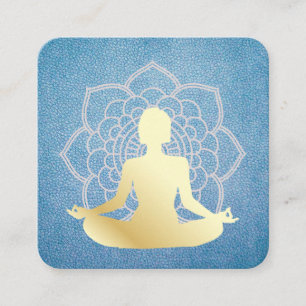 Cartão De Visita Quadrado Yoga Sitting Lotus Blue Leather Mandala Padrão