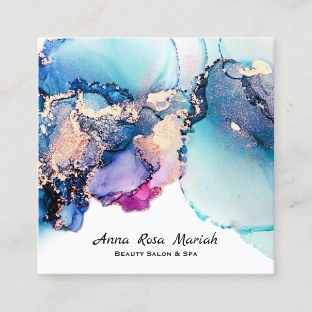 Cartão De Visita Quadrado *~* Yummy Abstrato Turquoise Dourada Teal AP29 (Frente)