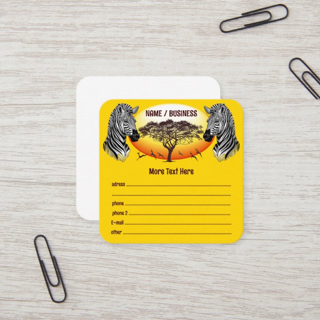 Cartão De Visita Quadrado Zebra African Savanna Wild Animal (Frente/Verso In Situ)