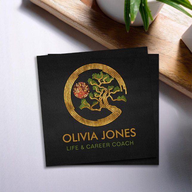 Cartão De Visita Quadrado Zen Enso Circle e Bonsai Tree Mosaic (Criador carregado)