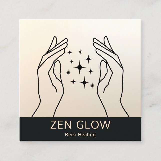 Cartão De Visita Quadrado Zen Glow Energy Healer Reiki profissional Bem-esta (Frente)