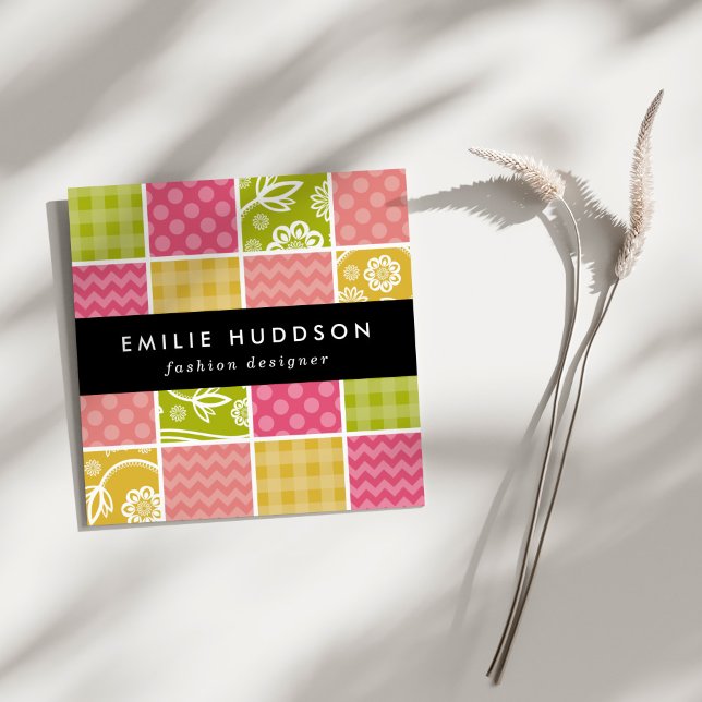 Cartão De Visita Quadrado Zigzag, Chevron, Bolinhas, Gingham, Patchwork (Criador carregado)