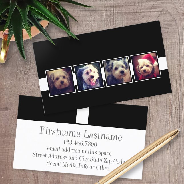Cartão De Visita Quadrados de Colagem de Fotos Pretos e Brancos Per (Custom Printed Business Cards)