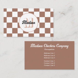 Cartão De Visita Quadrados xadrez marrom mocha branco Monograma ret