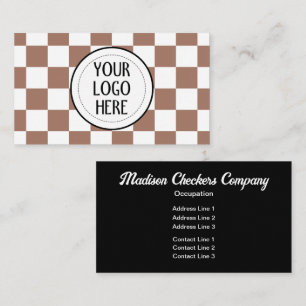 Cartão De Visita Quadrados xadrez Mocha branco Logotipo retro da Em