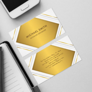 Cartão De Visita Quadro Branco moderno com fundo Dourado