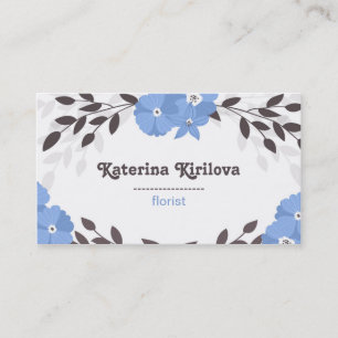 Cartão De Visita Quadro das flores e folhas azuis