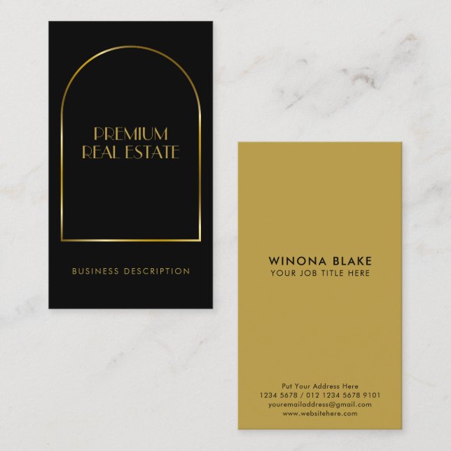 Cartão De Visita Quadro de Arco Preto e Dourado do Luxo (Frente/Verso)