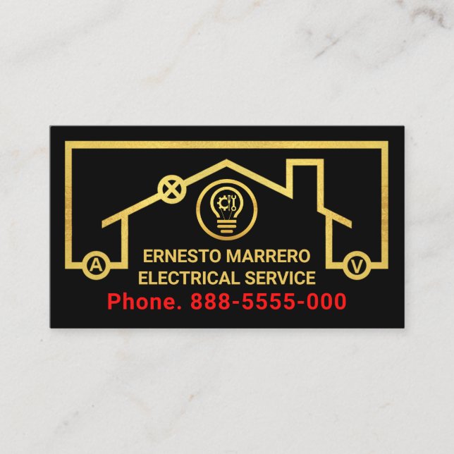 Cartão De Visita Quadro de Cabeamento de Símbolos Elétricos Dourado (Frente)