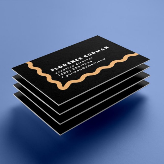 Cartão De Visita Quadro de onda laranja preto branco e pastel (Criador carregado)