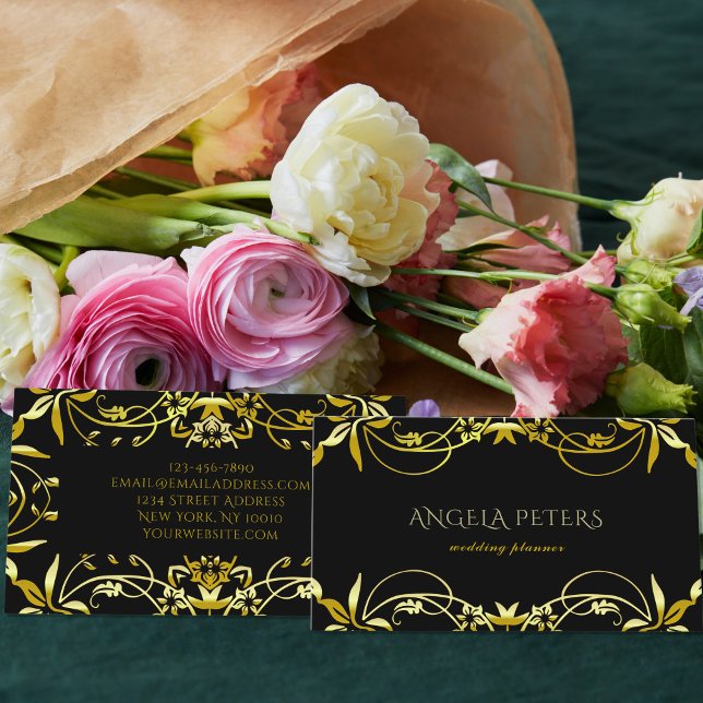 Cartão De Visita Quadro de Ornamentado Dourado Elegante do Rico Chi (Criador carregado)