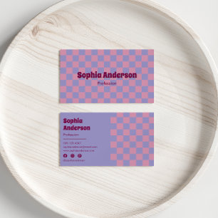 Cartão De Visita Quadro de Verificação Roxo e Rosa Moderno