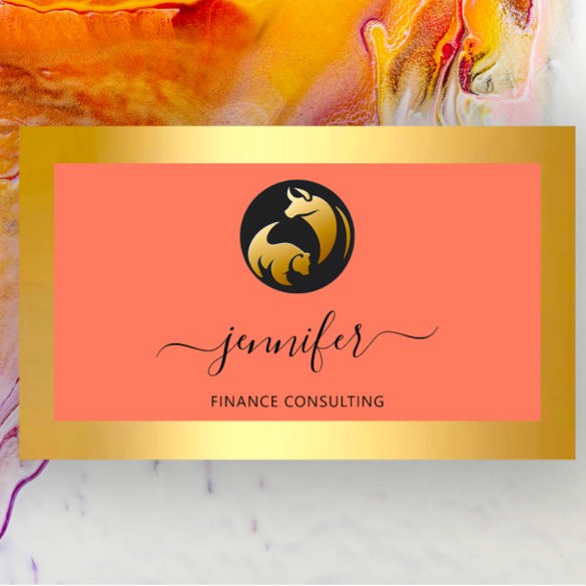 Cartão De Visita Quadro Dourado do Broker Bufalo Bear de consultori (Finance Consulting Broker Bufalo Bear Gold Frame Business Card)