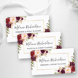 Cartão De Visita Quadro Dourado Floral Moderno Elegante Burgundy