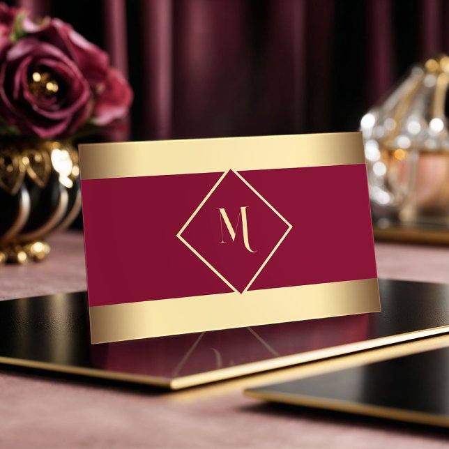 Cartão De Visita Quadro Dourado Geométrico Na moda Vermelho Moderno (Criador carregado)