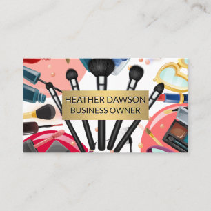 Cartão De Visita Quadro Dourado   Makeup Artist Brushes Cosméticos