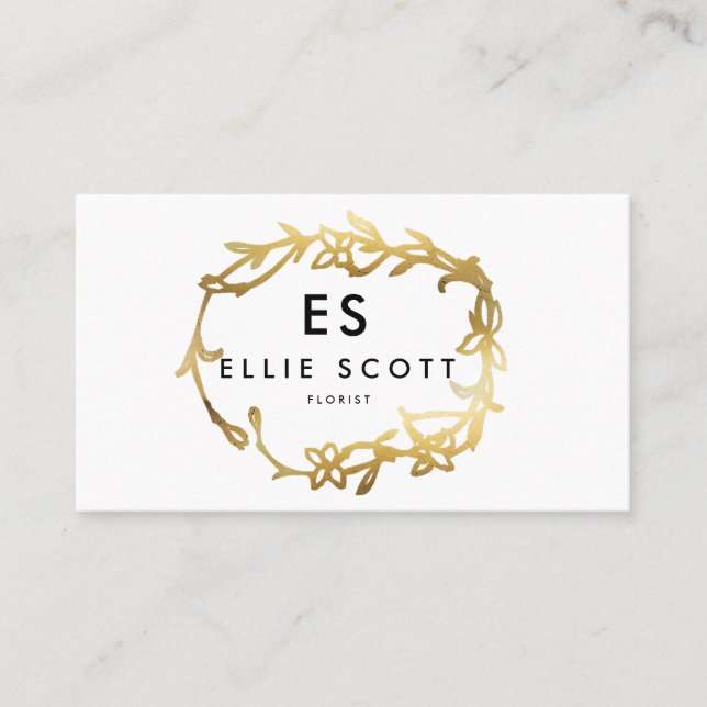Cartão De Visita Quadro Floral Dourado Chic | Negrito (Frente)