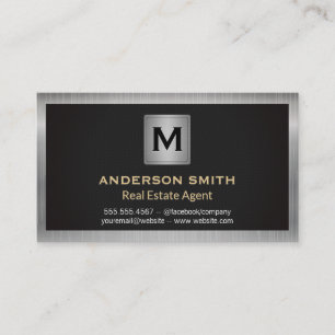 Cartão De Visita Quadro metálico de prata  Textura negra  Monogram