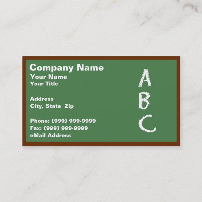 Cartão De Visita Quadro-negro verde com ABCs (Frente)